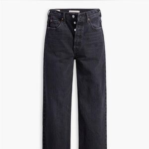 Levis dark gray ribcage straight ankle jeans